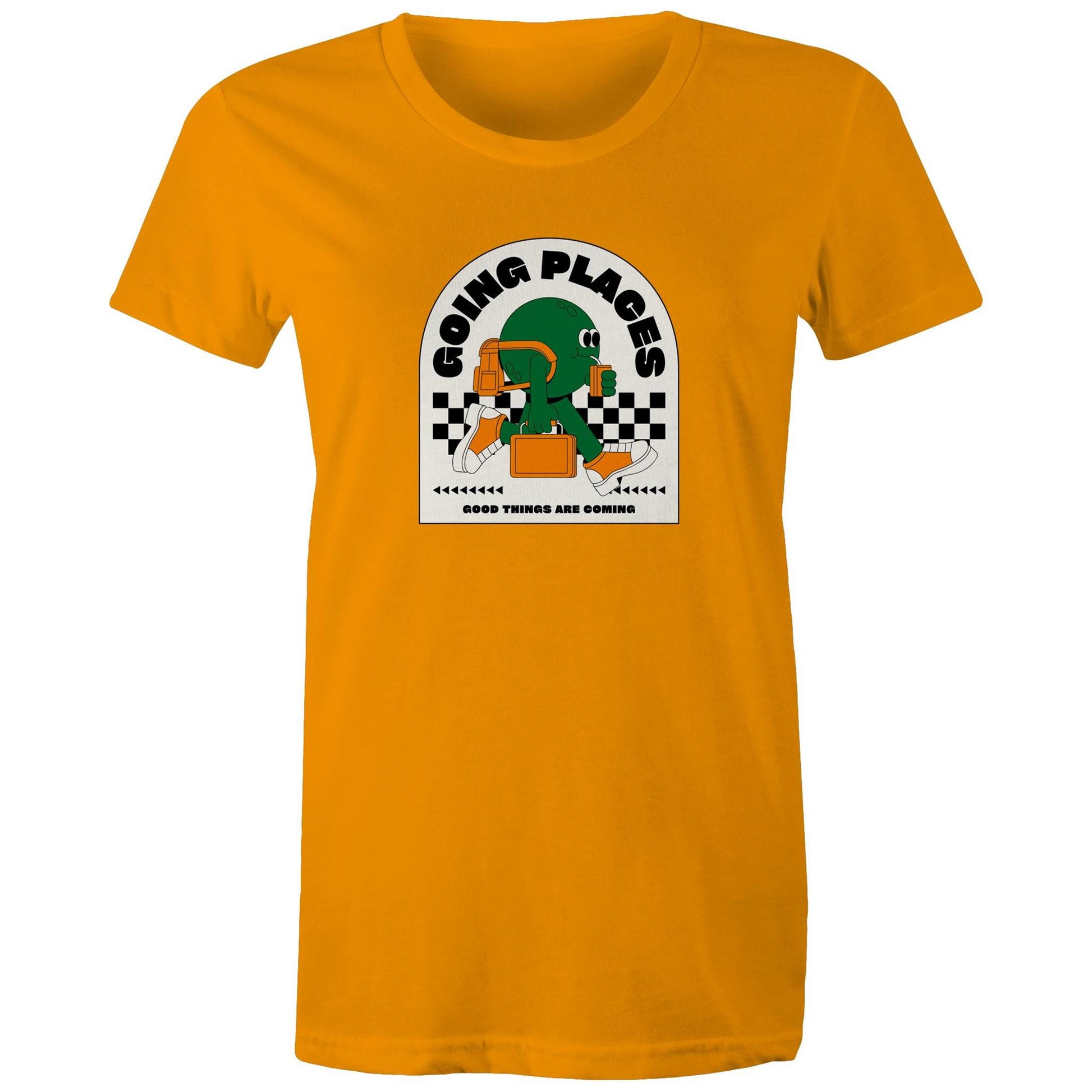 Going Places - Womens T-shirt Orange Womens T-shirt Retro
