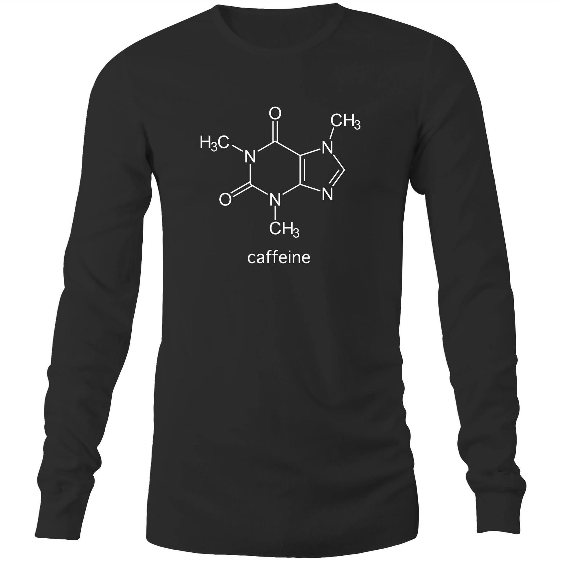 Caffeine Molecule - Long Sleeve T-Shirt Black Unisex Long Sleeve T-shirt Coffee Mens Science Womens