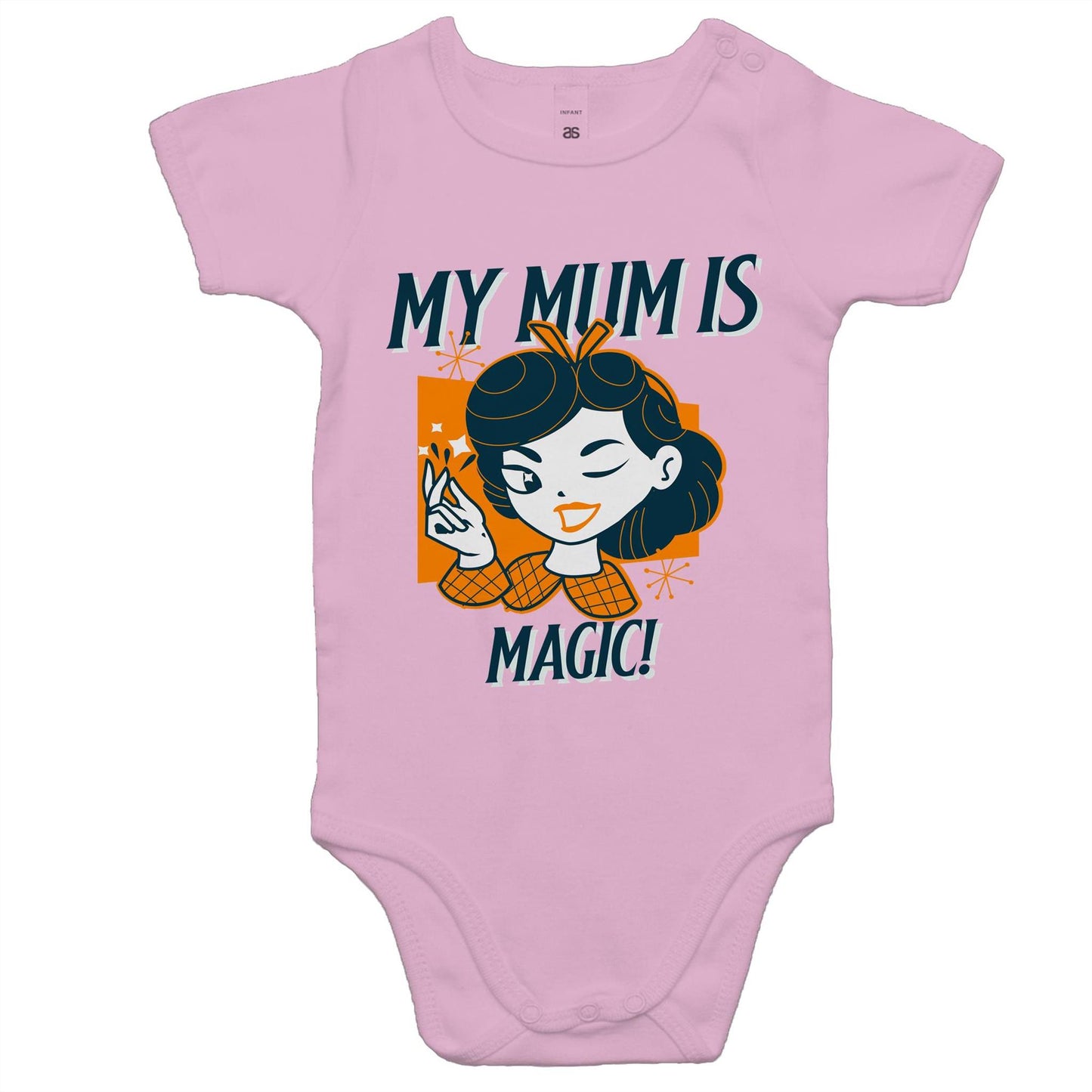 My Mum Is Magic - Baby Bodysuit Pink Baby Bodysuit Mum Retro