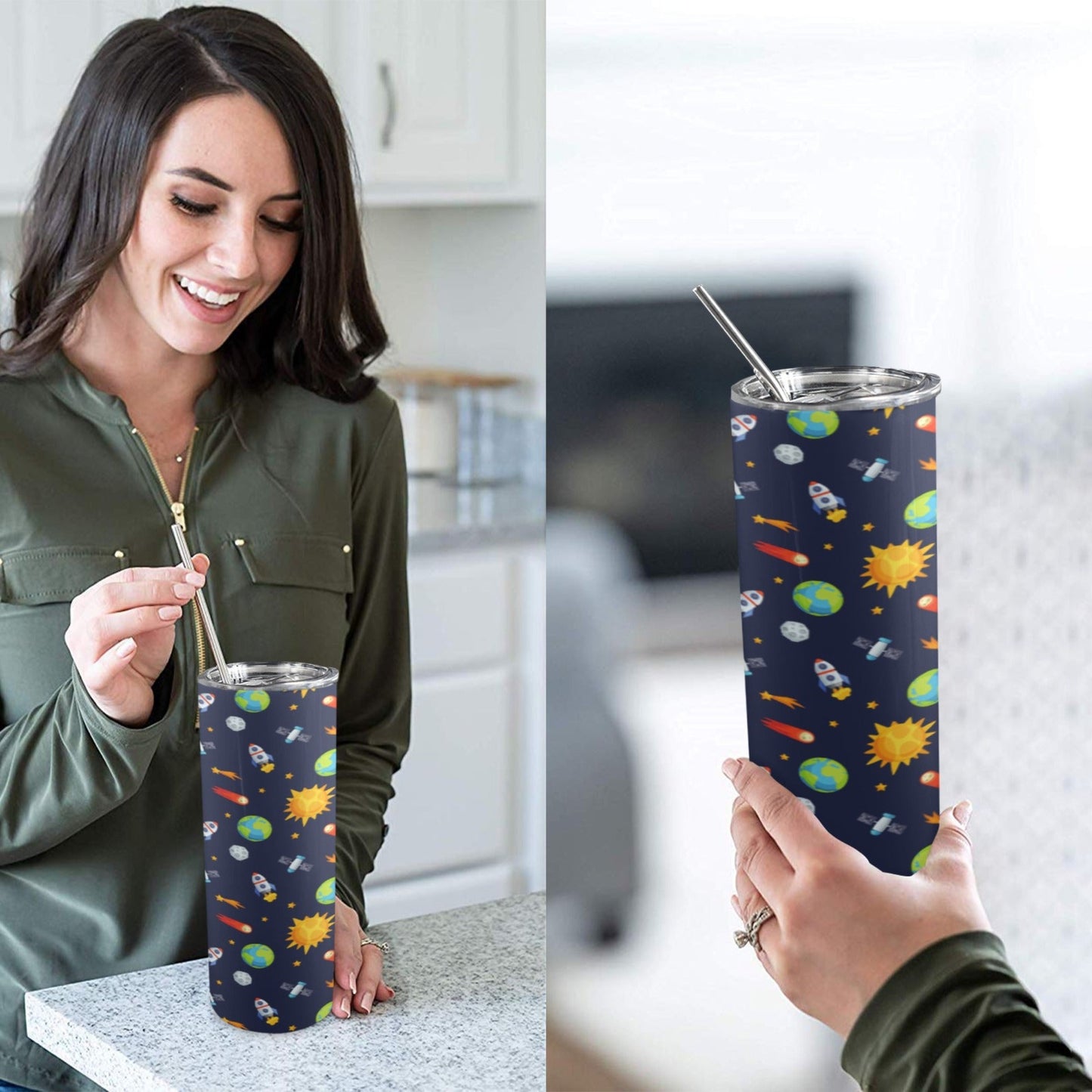 Busy Space - 20oz Tall Skinny Tumbler with Lid and Straw 20oz Tall Skinny Tumbler with Lid and Straw Printed Offshore