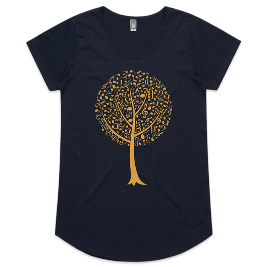 Music Tree - Womens Scoop Neck T-Shirt Navy Womens Scoop Neck T-shirt Music Plants Womens