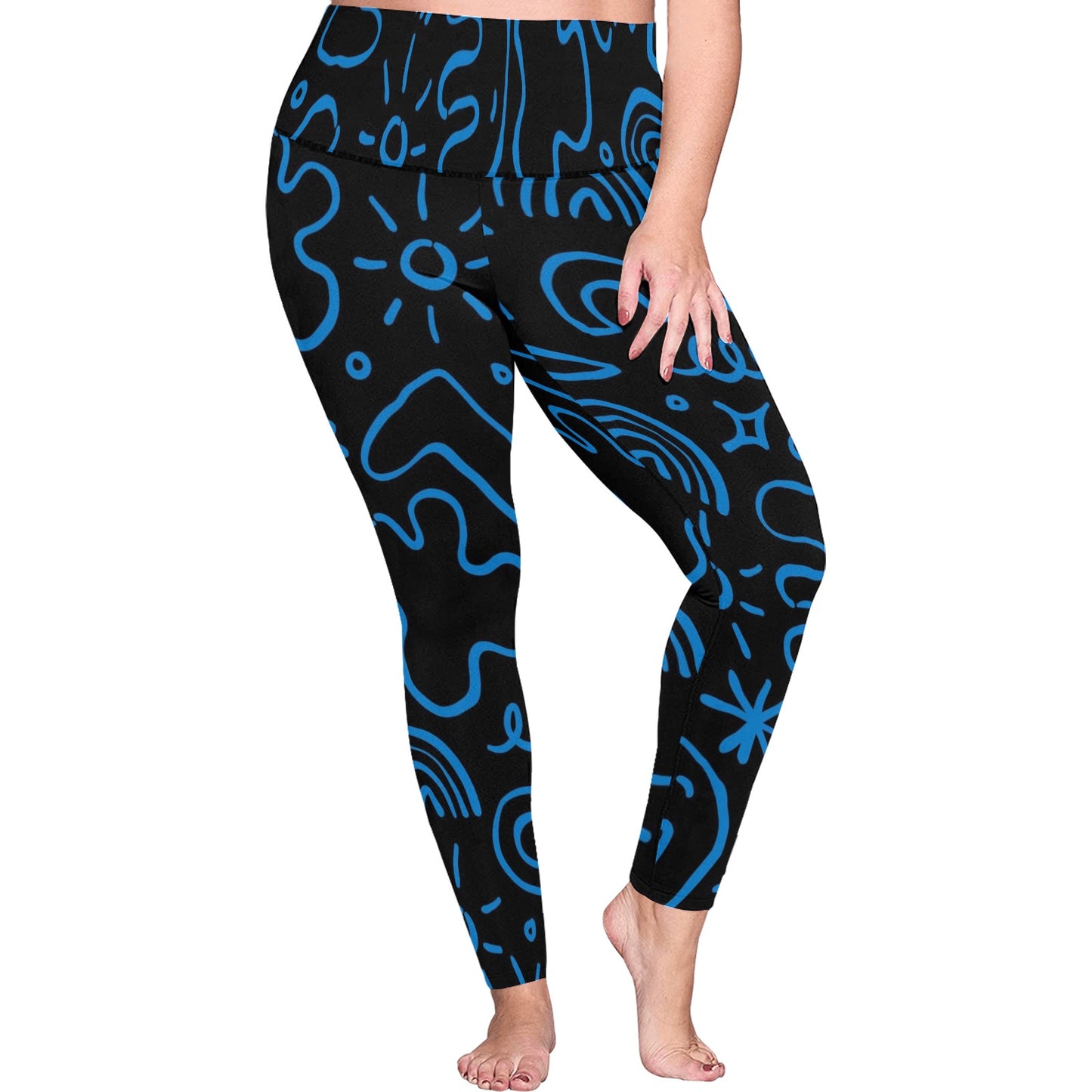 Blue Squiggle - Women's Plus Size High Waist Leggings Women's Plus Size High Waist Leggings Printed Offshore