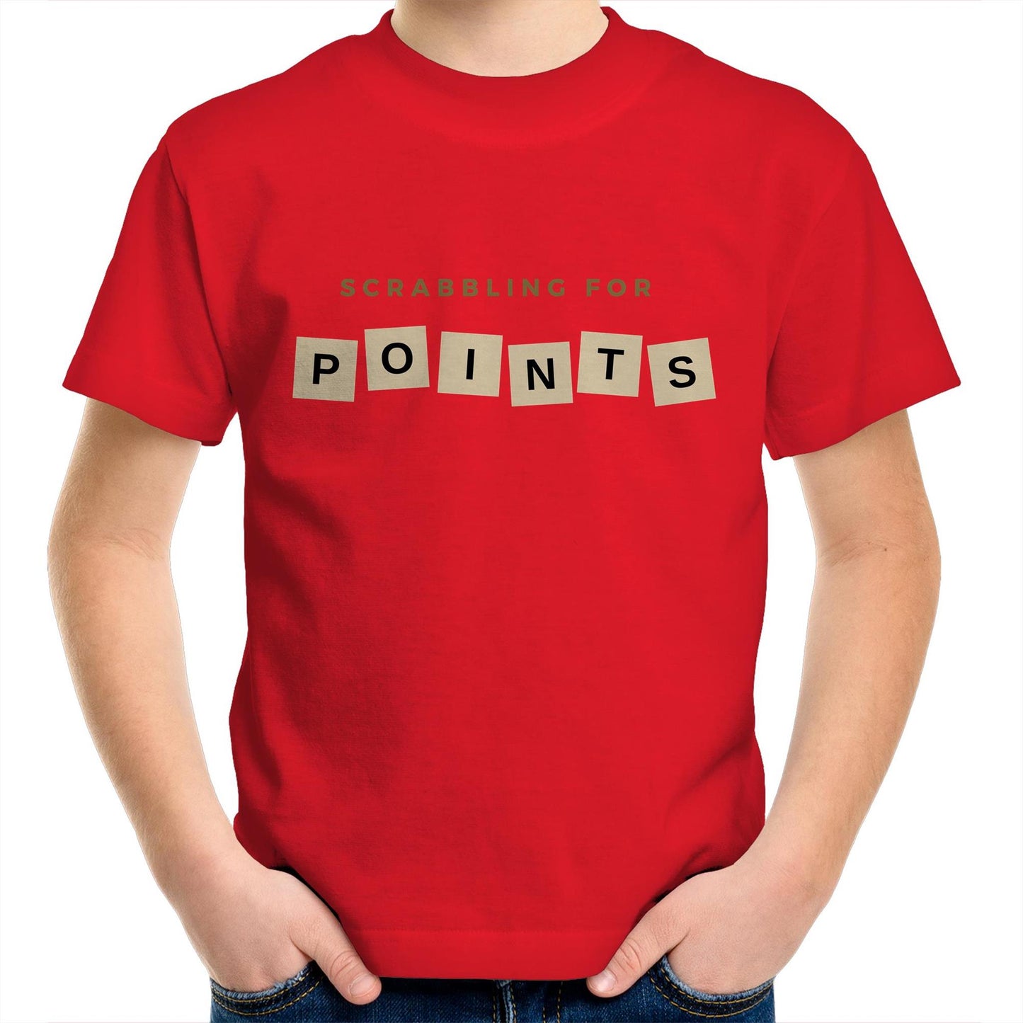 Scrabbling For Points - Kids Youth Crew T-Shirt Red Kids Youth T-shirt Games