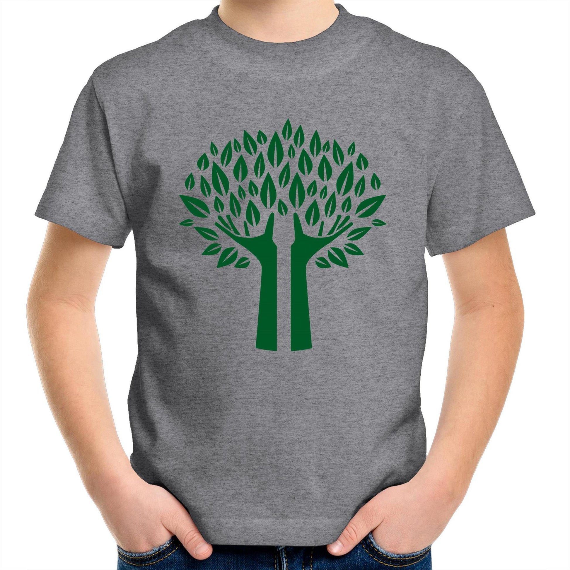 Green Tree - Kids Youth Crew T-Shirt Grey Marle Kids Youth T-shirt Environment Plants