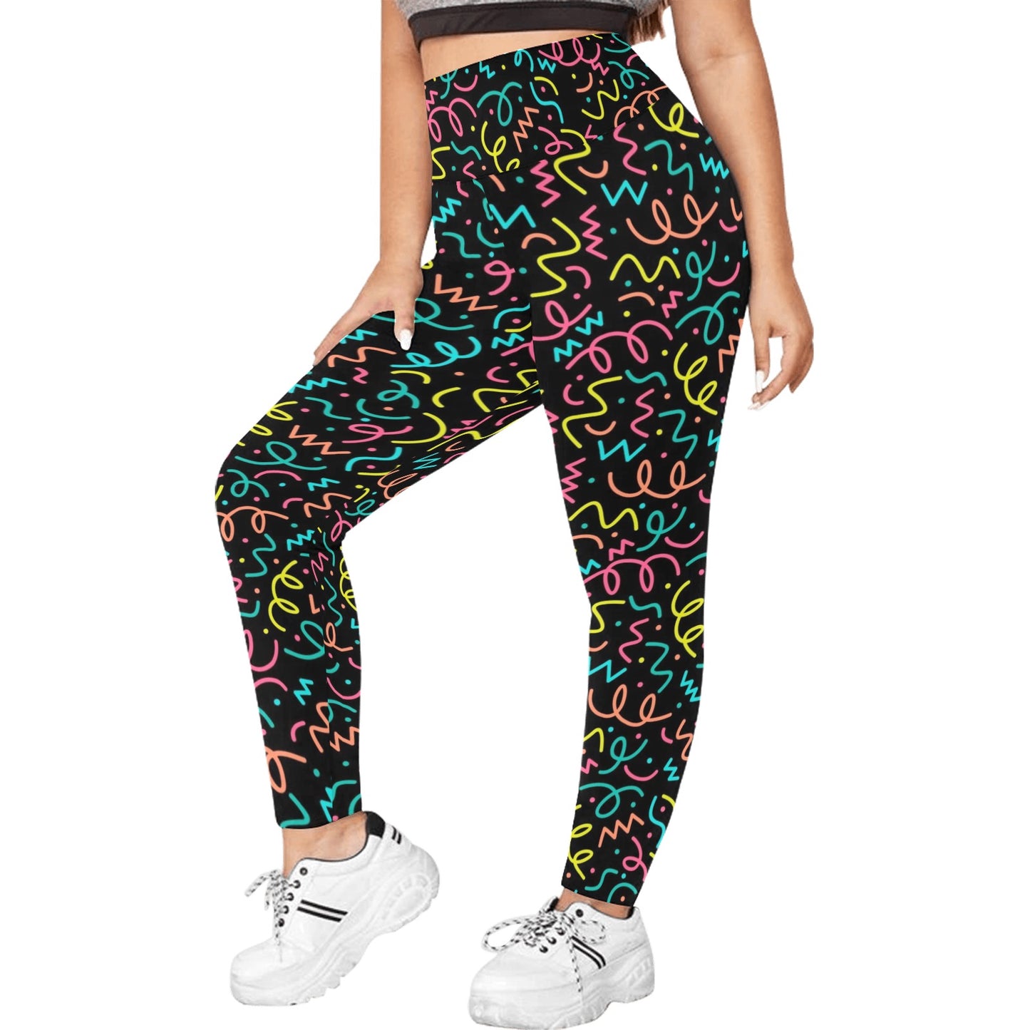 Squiggle Time - Womens High Waist Leggings (Sizes 16-22) Womens High Waist Leggings (Sizes 16-22) Printed Offshore