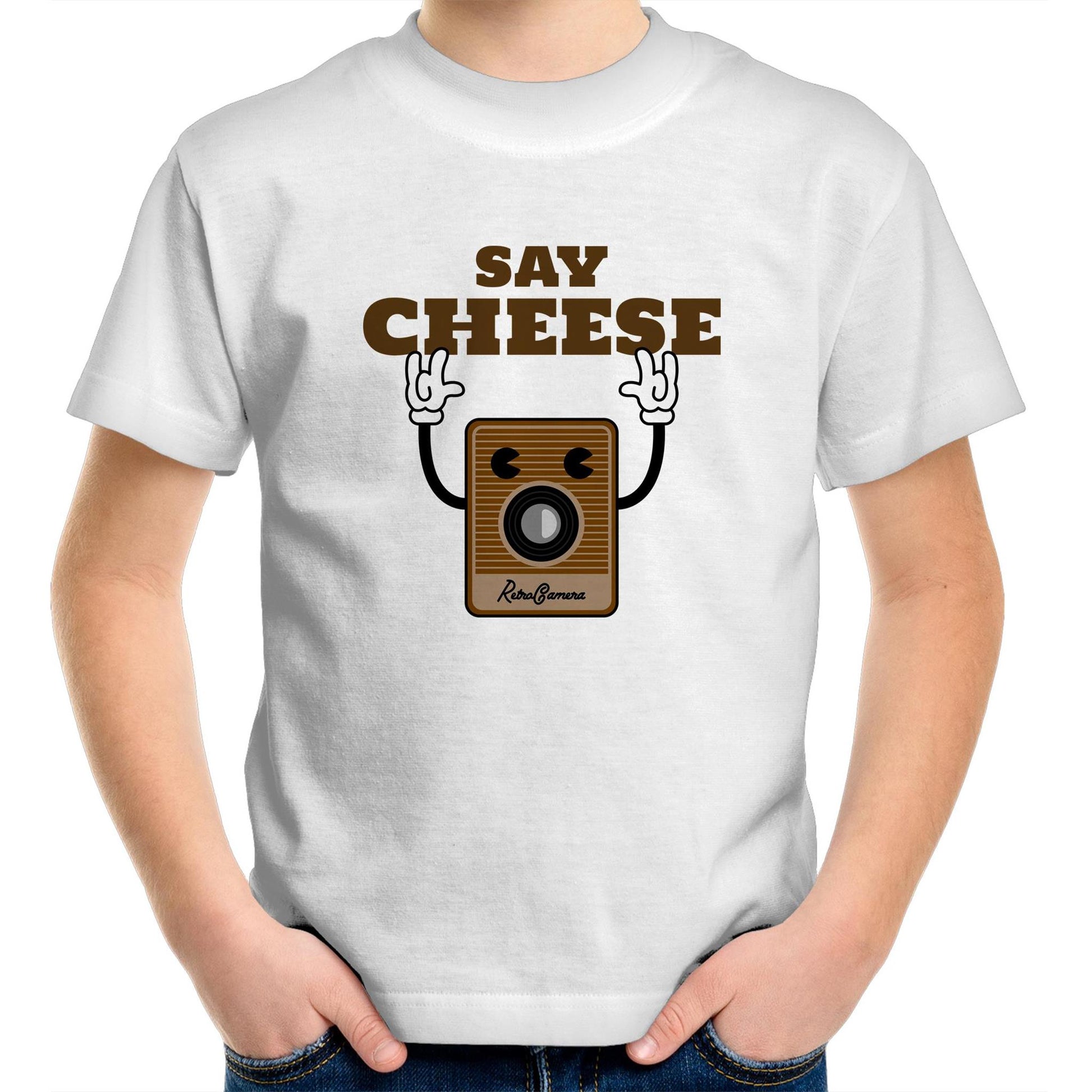 Say Cheese, Retro Camera - Kids Youth Crew T-Shirt White Kids Youth T-shirt Retro Tech