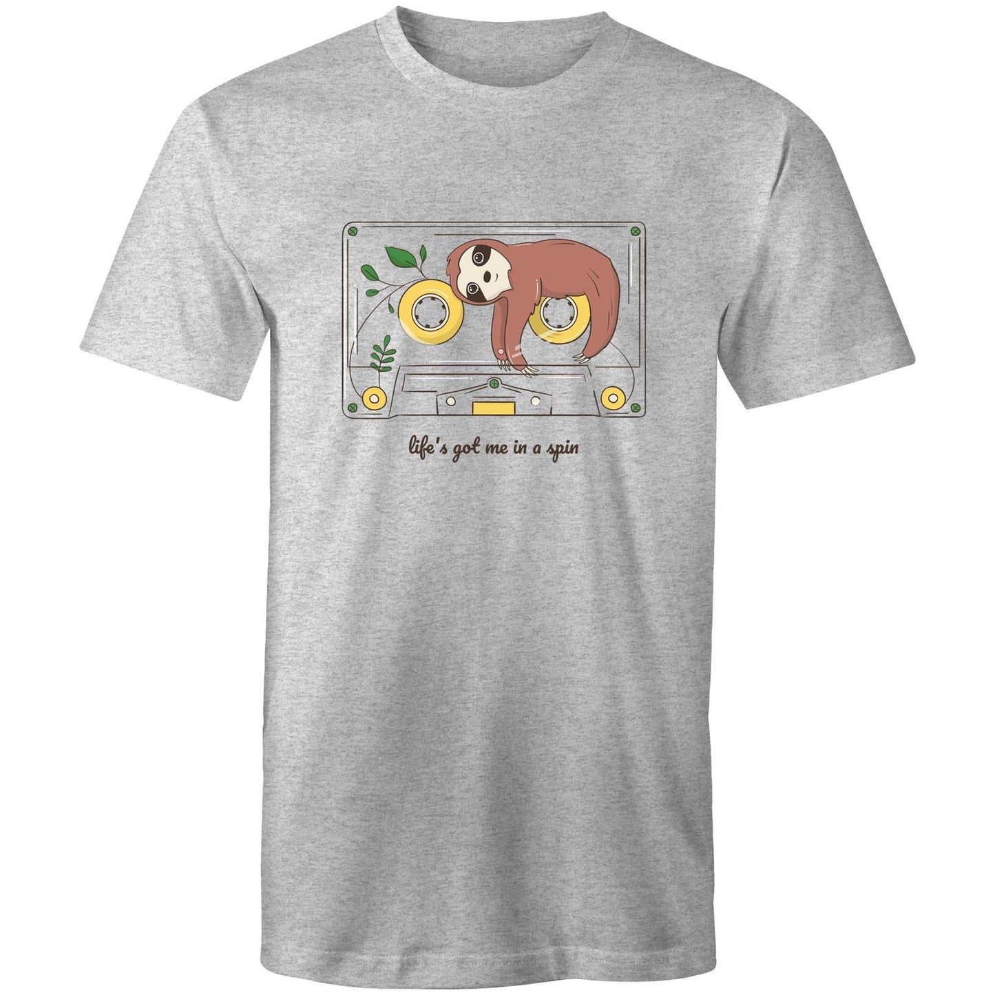 Cassette, Life's Got Me In A Spin - Mens T-Shirt Grey Marle Mens T-shirt animal Music Retro