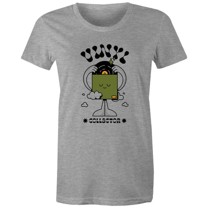 Vinyl Collector - Womens T-shirt Grey Marle Womens T-shirt Music Retro