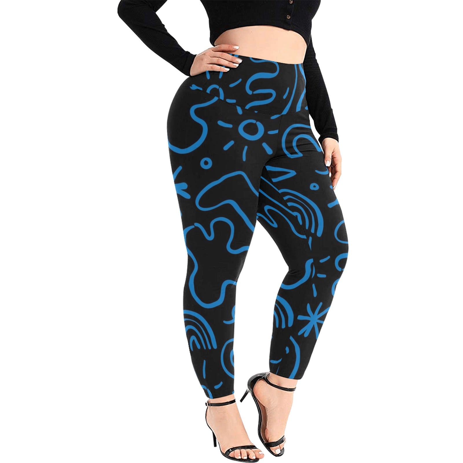 Blue Squiggle - Women's Extra Plus Size High Waist Leggings Women's Extra Plus Size High Waist Leggings Printed Offshore