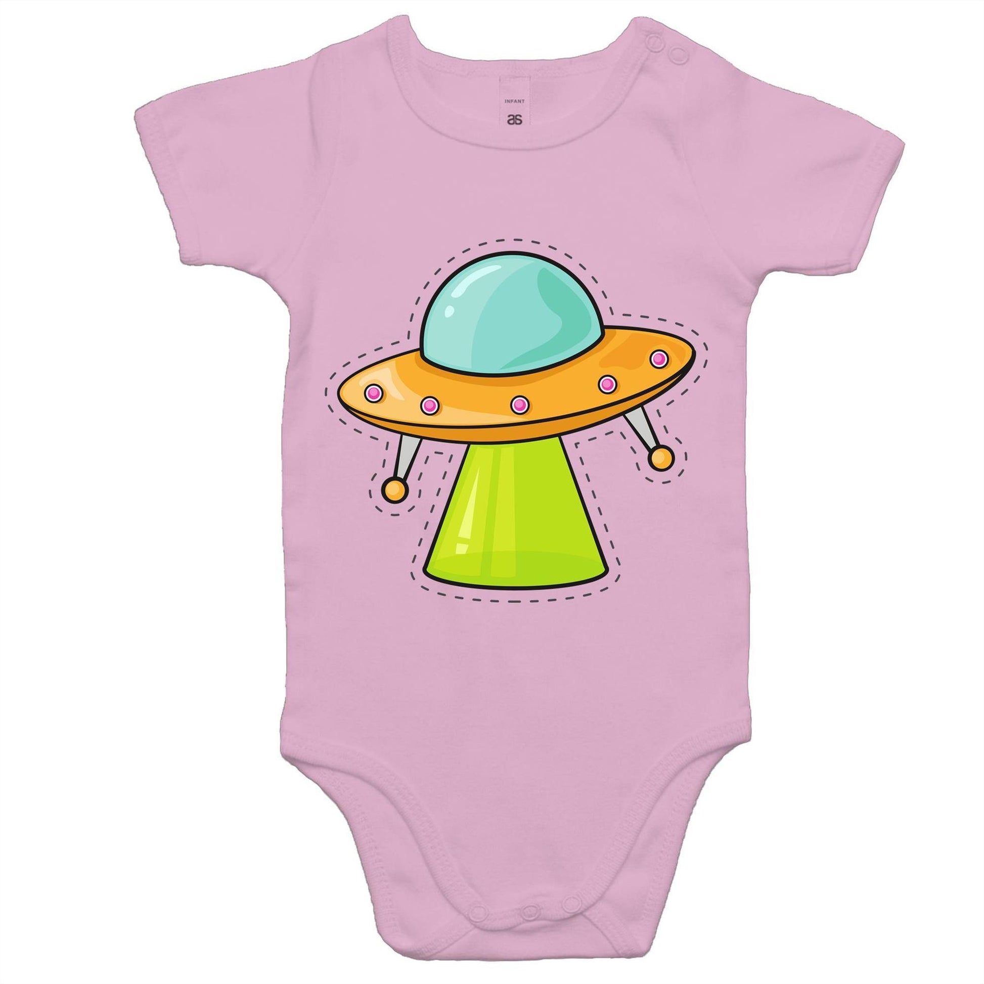 Alien UFO - Baby Bodysuit Pink Baby Bodysuit comic kids Retro Sci Fi Space
