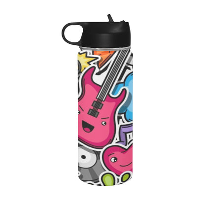 Sticker Music Insulated Water Bottle with Straw Lid (18 oz) Insulated Water Bottle with Straw Lid Printed Offshore