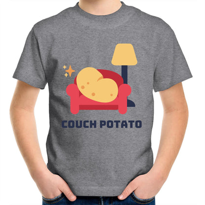 Couch Potato - Kids Youth Crew T-Shirt Grey Marle Kids Youth T-shirt Funny