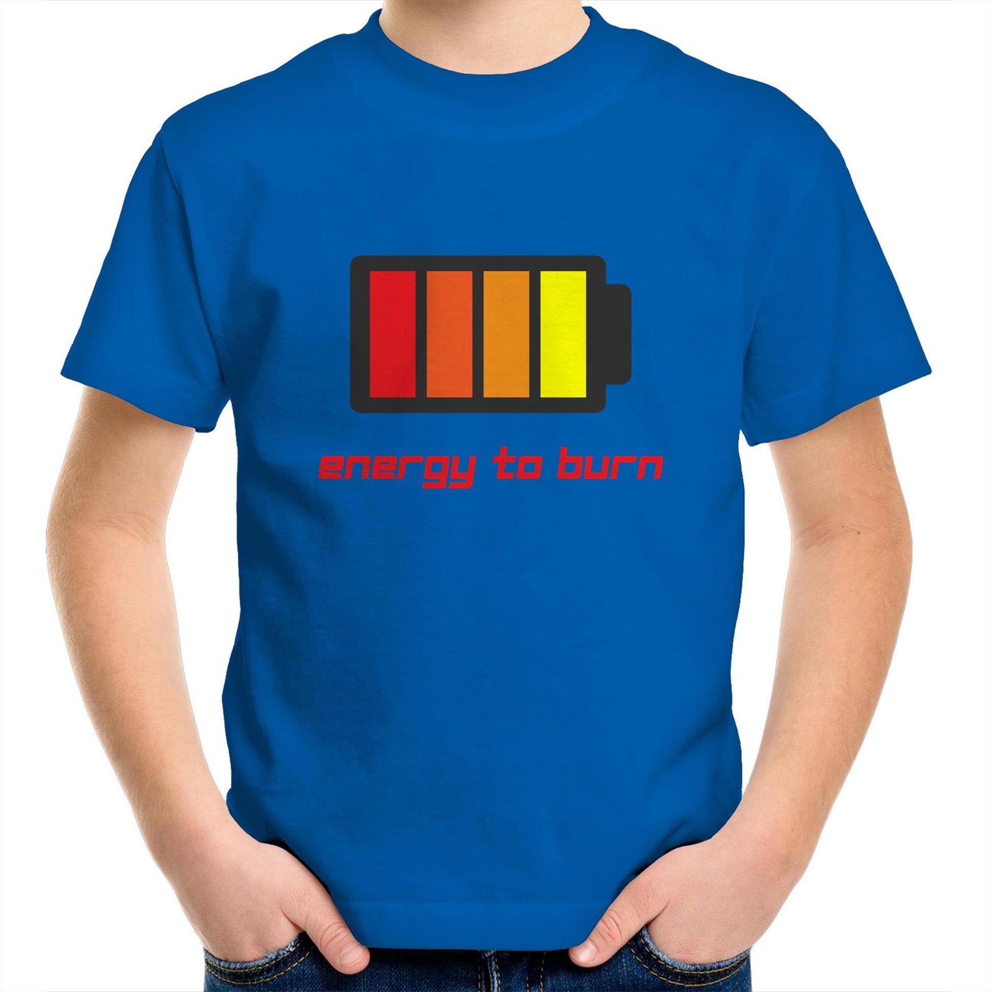 Energy To Burn - Kids Youth Crew T-Shirt Bright Royal Kids Youth T-shirt Funny