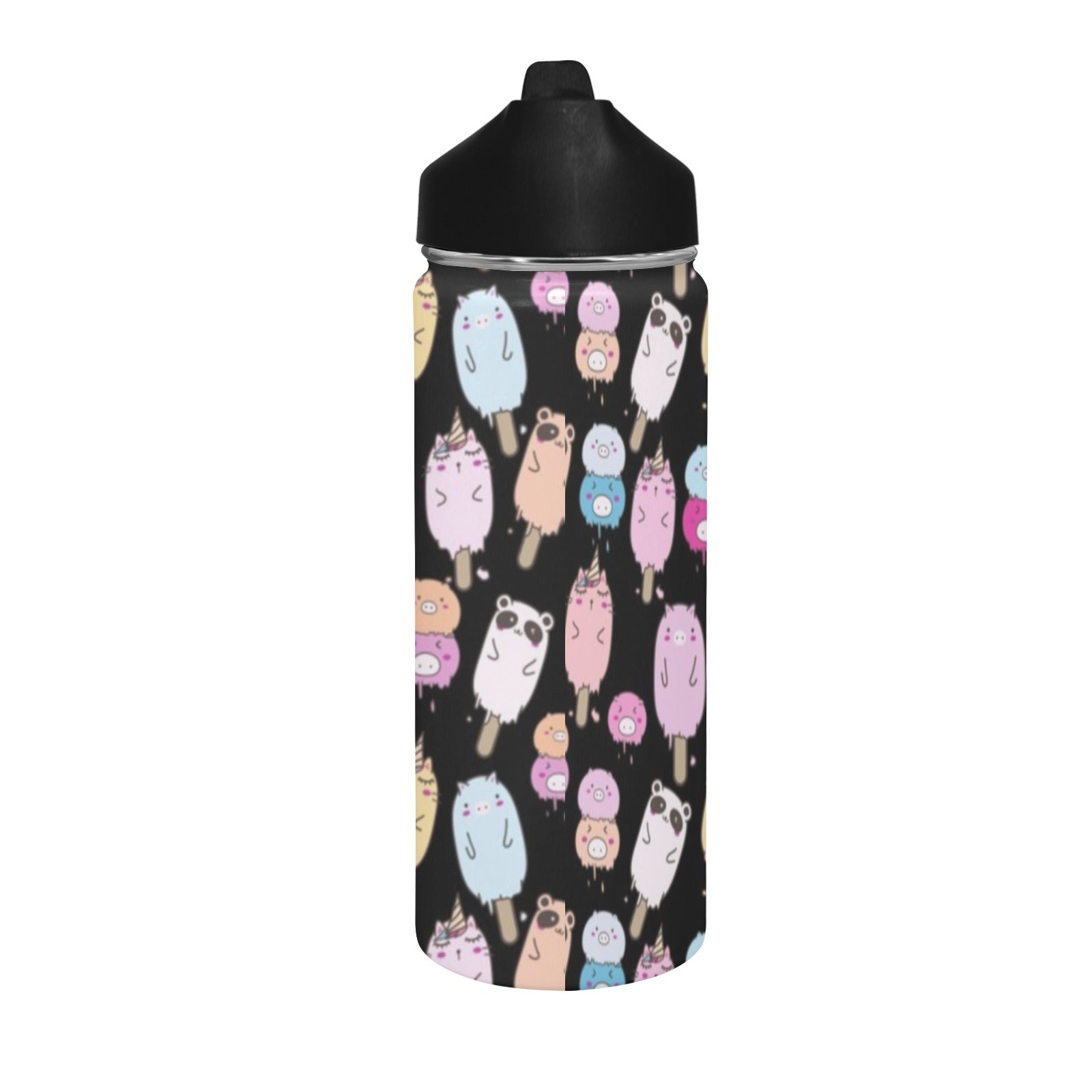Cute Animal Ice Blocks - Insulated Water Bottle with Straw Lid (18 oz) Insulated Water Bottle with Straw Lid