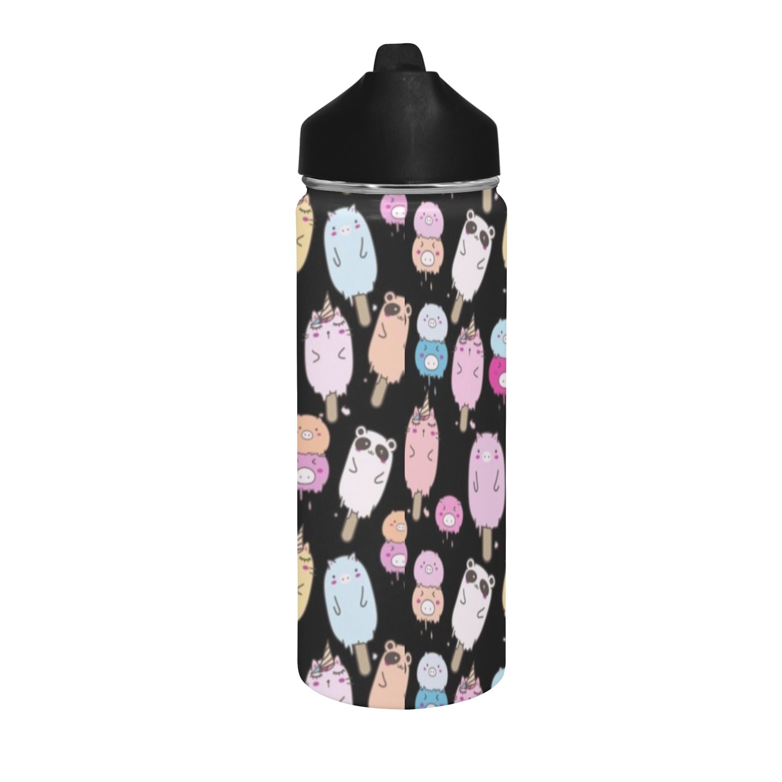 Cute Animal Ice Blocks - Insulated Water Bottle with Straw Lid (18 oz) Insulated Water Bottle with Straw Lid Printed Offshore