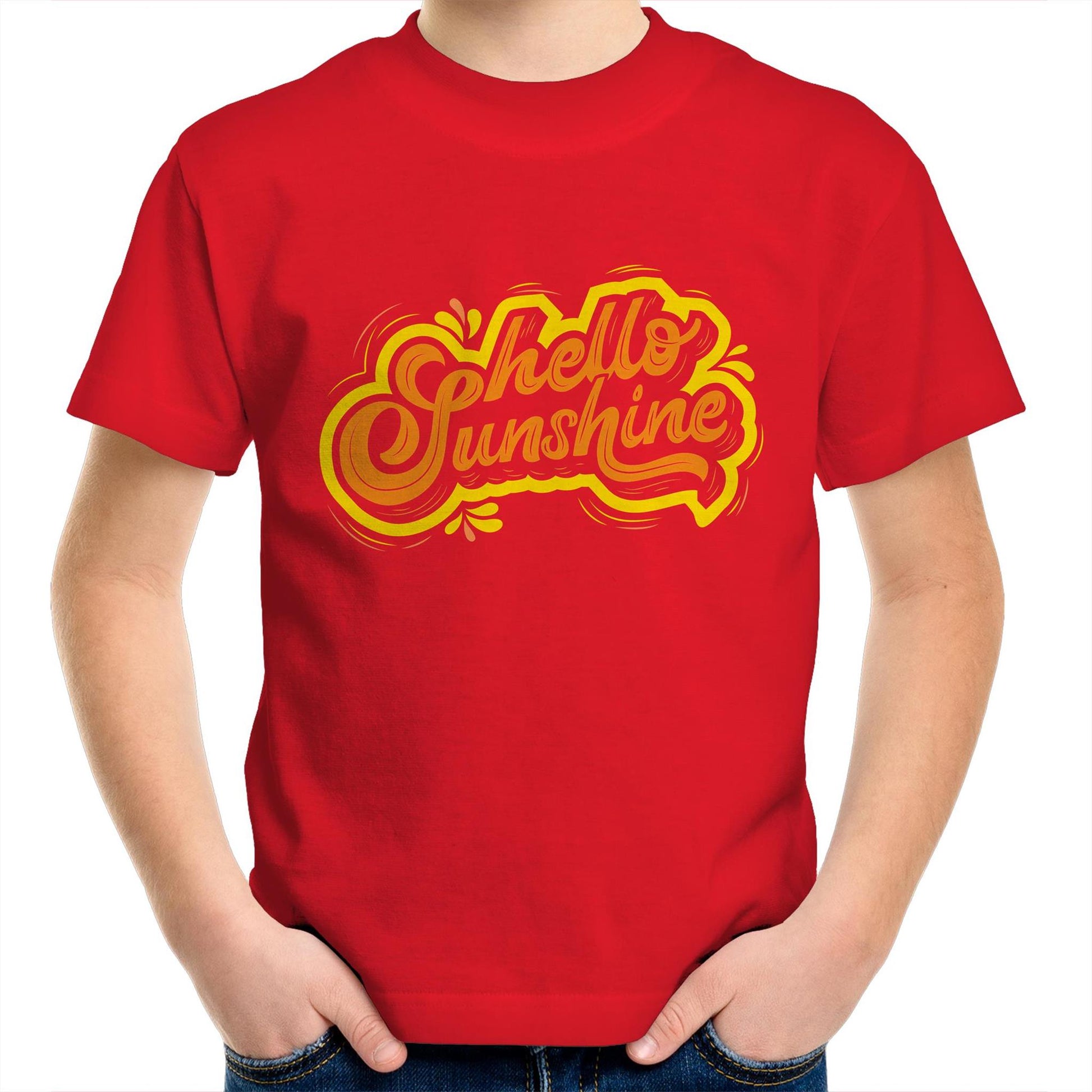 Hello Sunshine - Kids Youth Crew T-Shirt Red Kids Youth T-shirt Summer