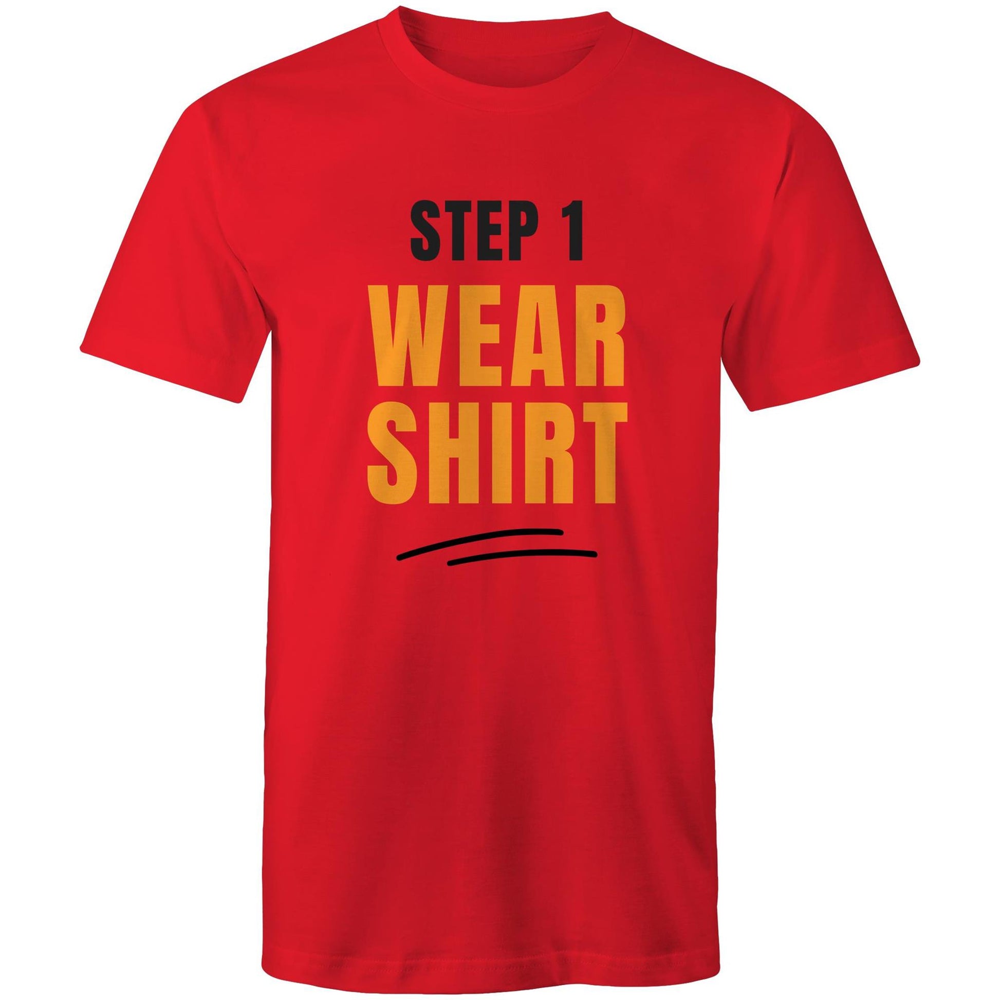 Step 1, Wear Shirt - Mens T-Shirt Red Mens T-shirt Funny