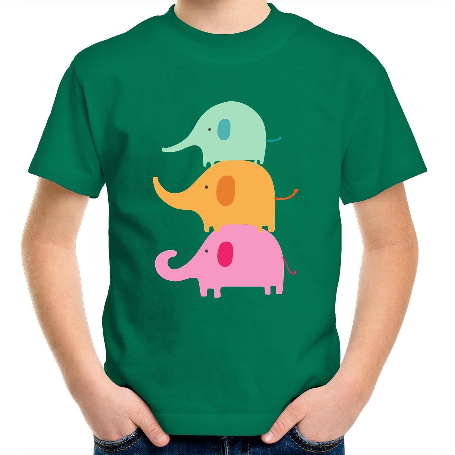 Three Cute Elephants - Kids Youth Crew T-Shirt Kelly Green Kids Youth T-shirt animal