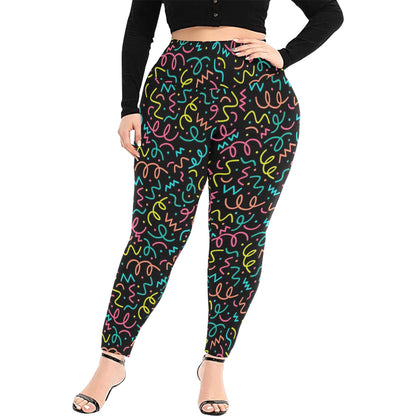 Squiggle Time - Women's Extra Plus Size High Waist Leggings Women's Extra Plus Size High Waist Leggings Funny Printed Offshore