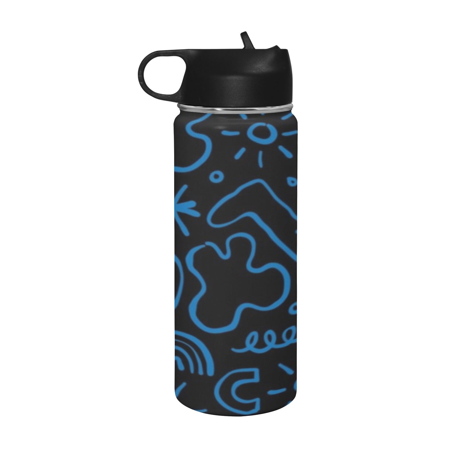 Blue Squiggle - Insulated Water Bottle with Straw Lid (18 oz) Insulated Water Bottle with Straw Lid Printed Offshore