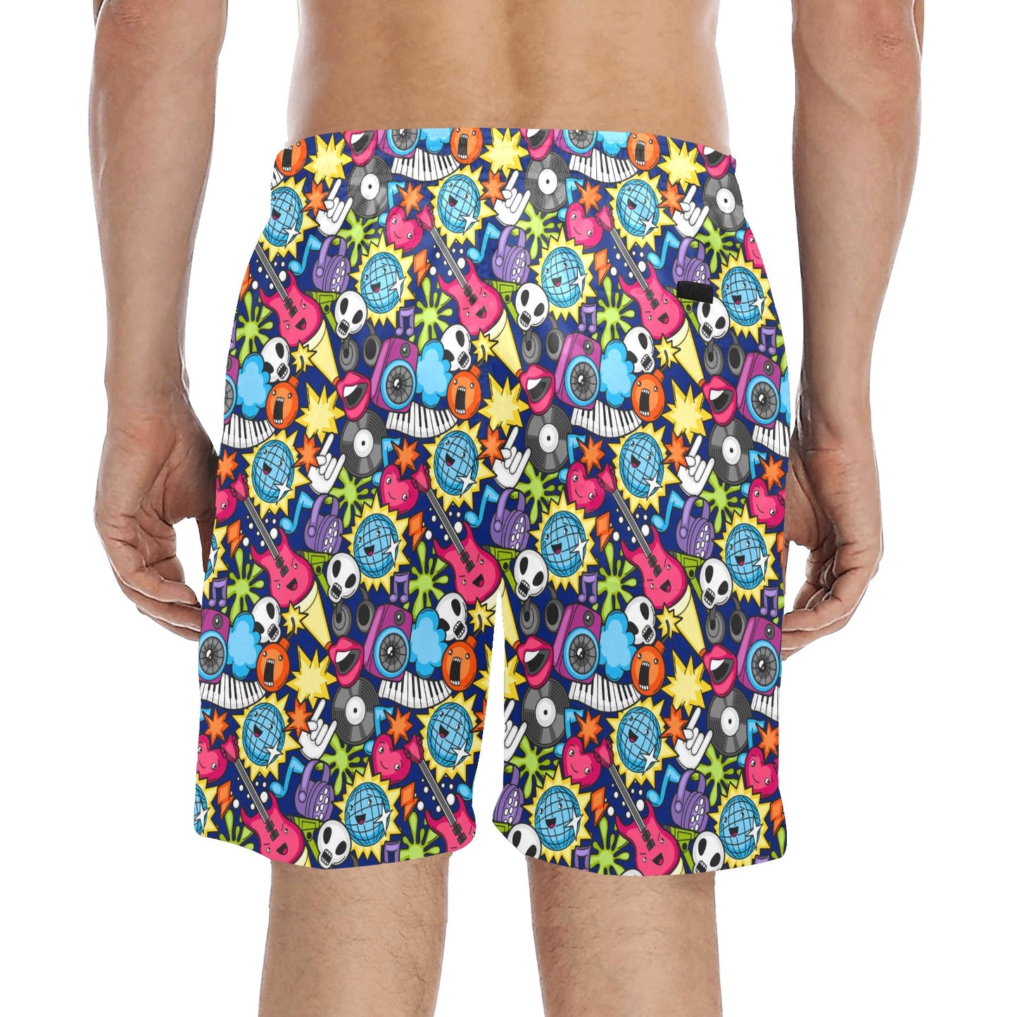 Sticker Music - Men's Mid-Length Beach Shorts Men's Mid-Length Beach Shorts Music