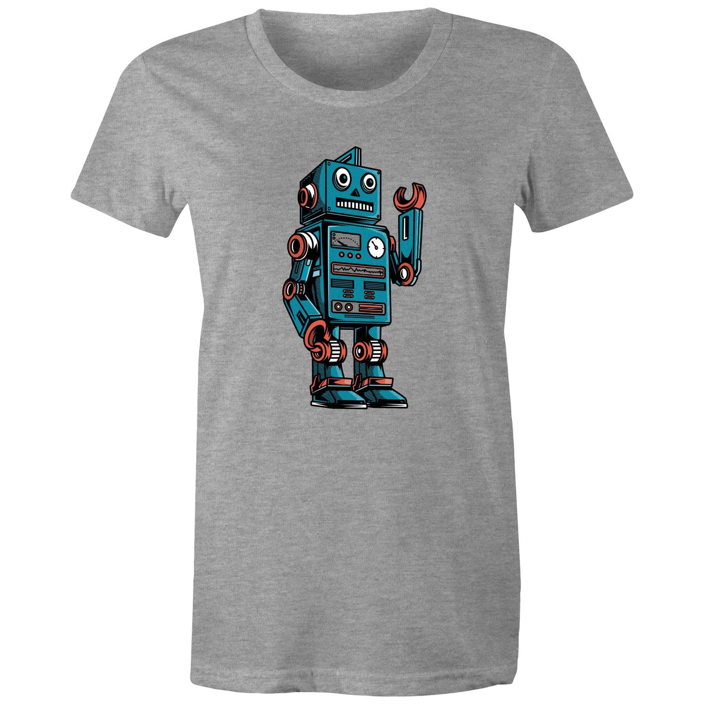 Robot - Womens T-shirt Grey Marle Womens T-shirt Sci Fi