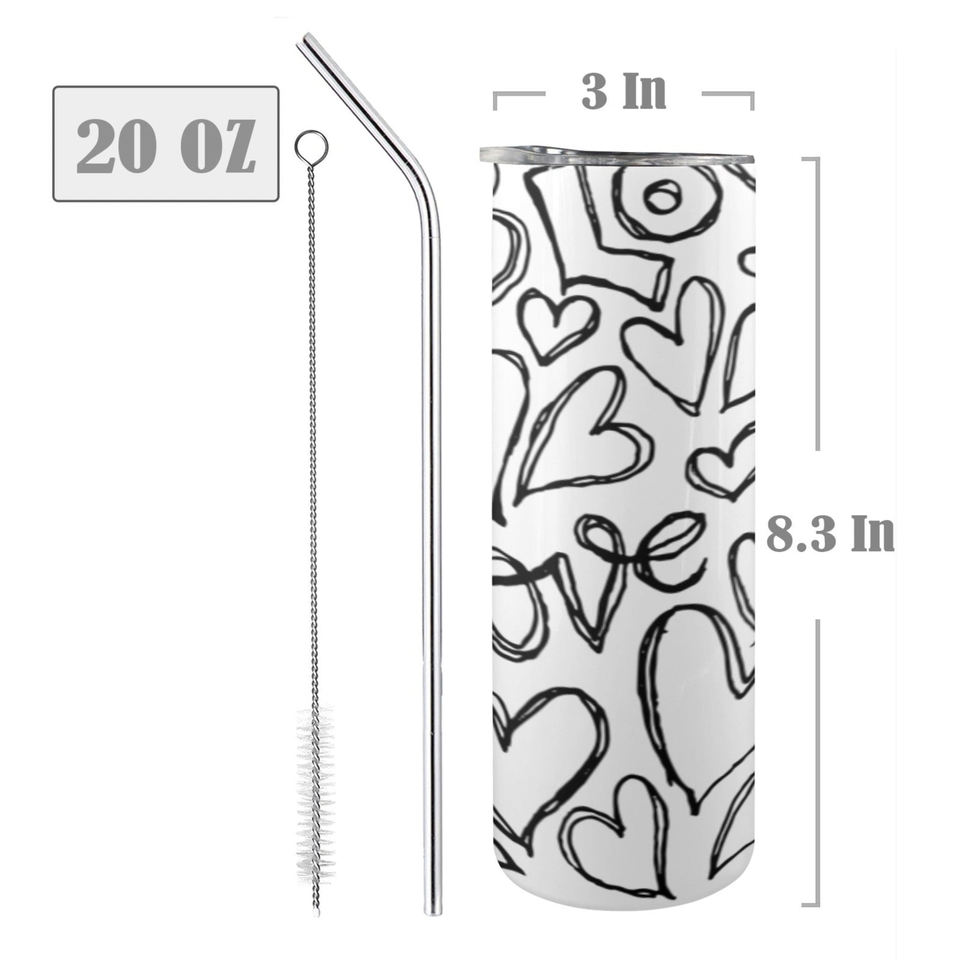 Love - 20oz Tall Skinny Tumbler with Lid and Straw 20oz Tall Skinny Tumbler with Lid and Straw Printed Offshore