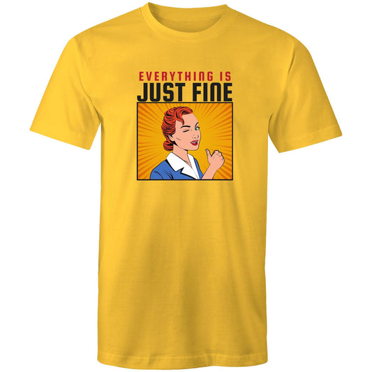 Everything Is Just Fine - Mens T-Shirt Yellow Mens T-shirt comic Retro