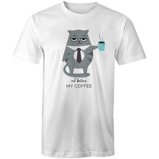 Not Before My Coffee, Cranky Cat - Mens T-Shirt White Mens T-shirt animal Coffee