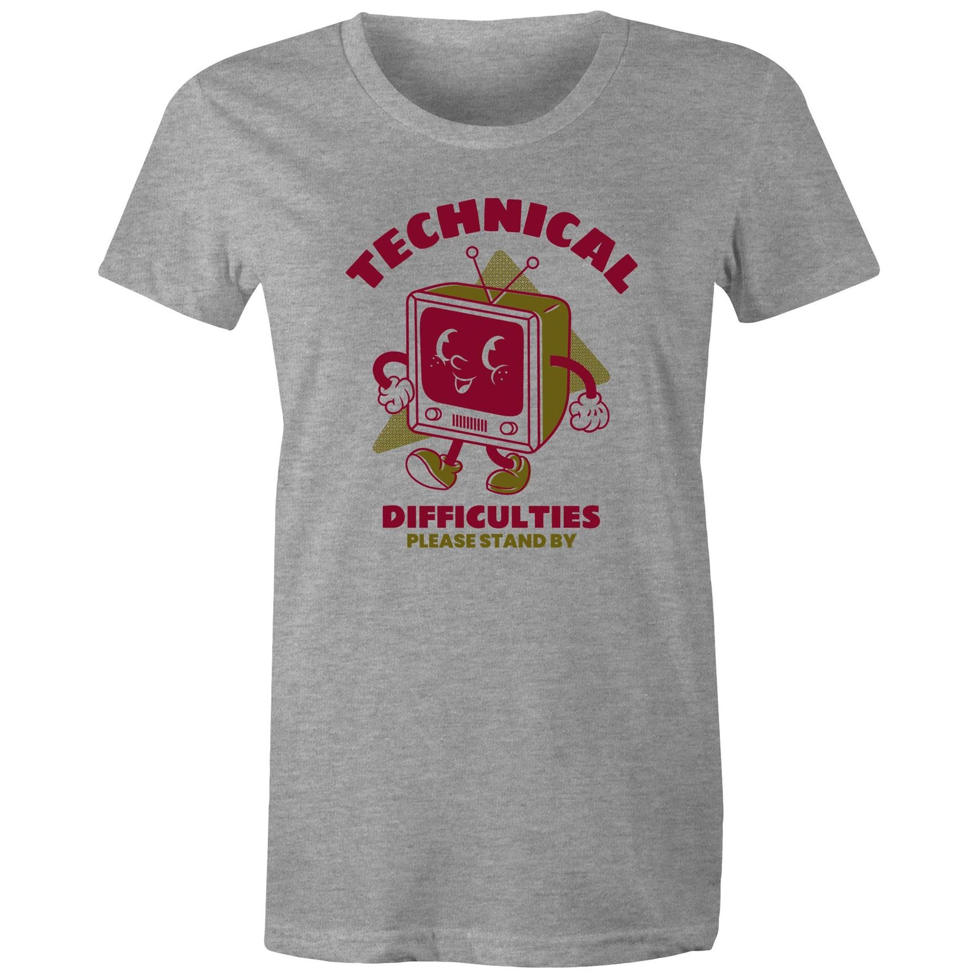 Retro TV Technical Difficulties - Womens T-shirt Grey Marle Womens T-shirt Retro Tech