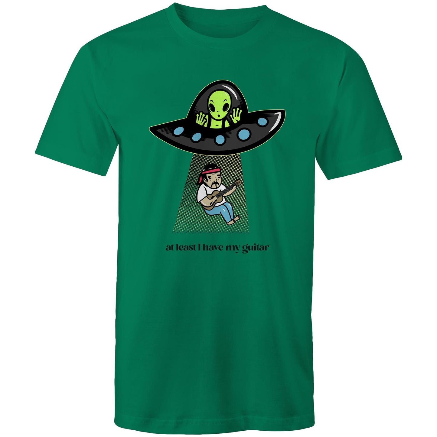 Guitarist Alien Abduction - Mens T-Shirt Kelly Green Mens T-shirt Music Sci Fi