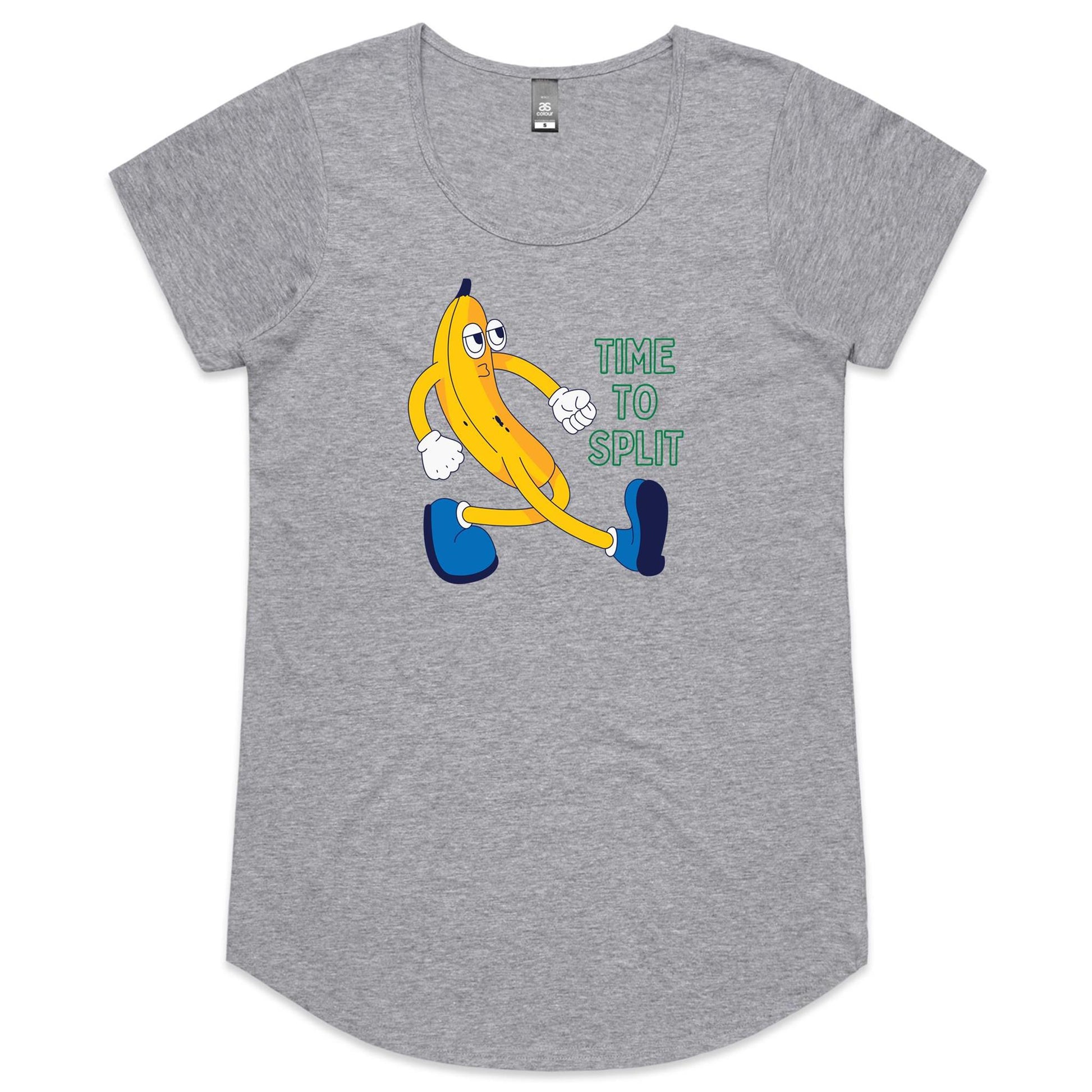 Banana, Time To Split - Womens Scoop Neck T-Shirt Grey Marle Womens Scoop Neck T-shirt Funny
