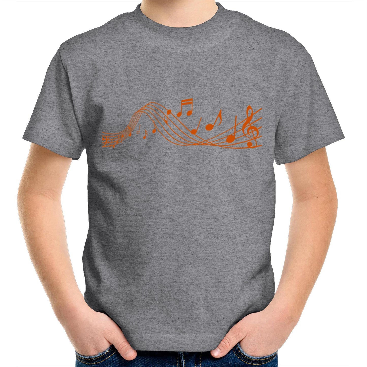 Music Notes - Kids Youth Crew T-Shirt Grey Marle Kids Youth T-shirt Music