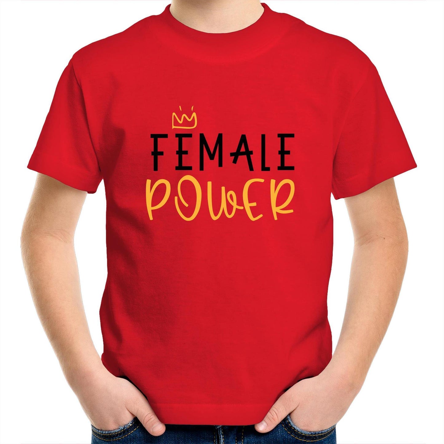 Female Power - Kids Youth Crew T-Shirt Red Kids Youth T-shirt