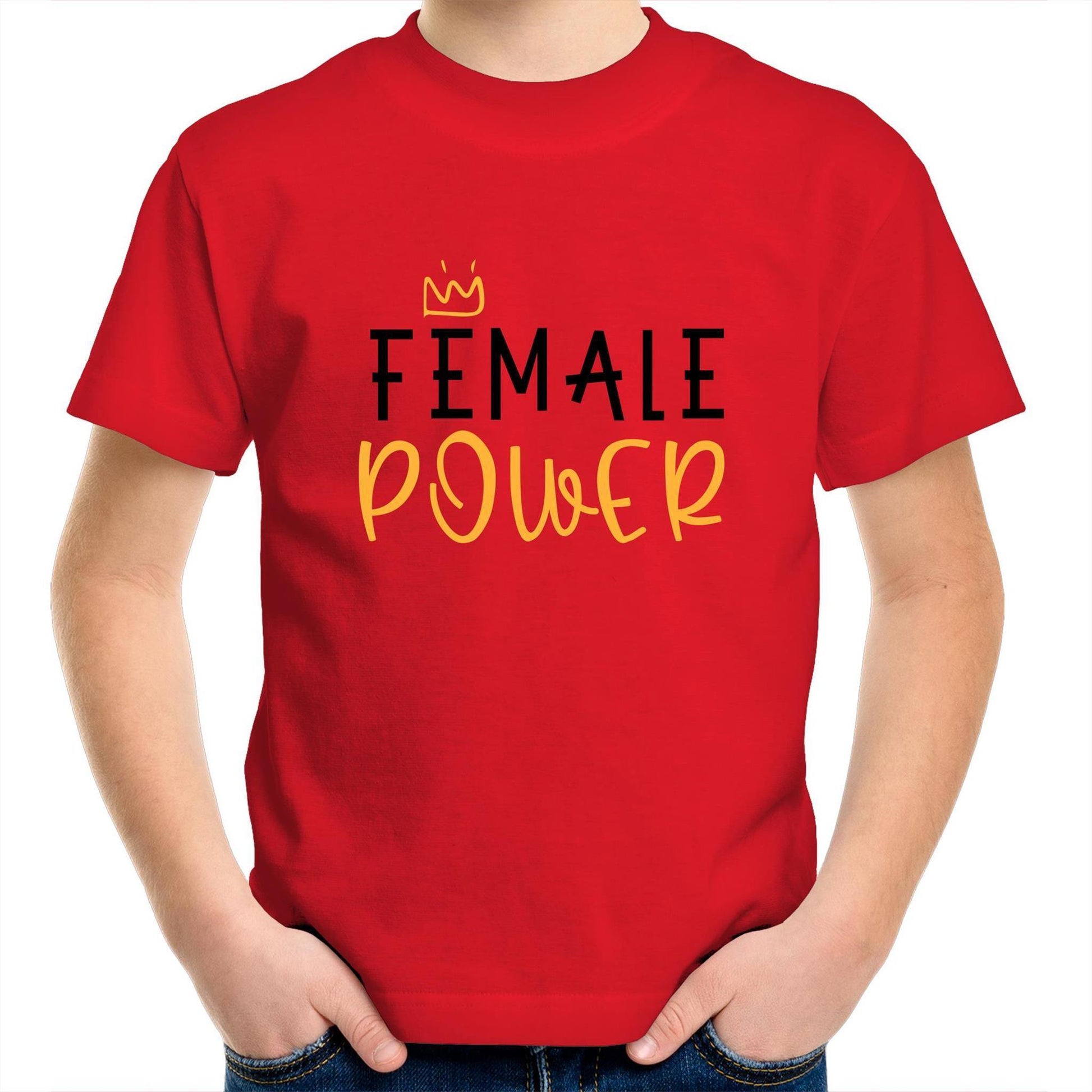 Female Power - Kids Youth Crew T-Shirt Red Kids Youth T-shirt