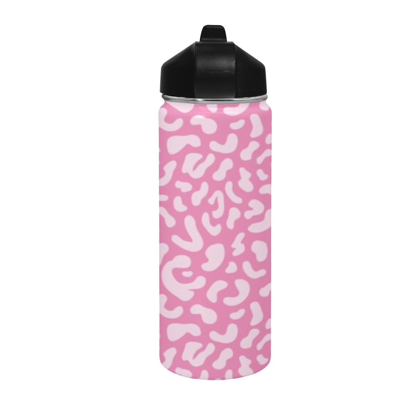 Pink Leopard - Insulated Water Bottle with Straw Lid (18 oz) Insulated Water Bottle with Straw Lid Printed Offshore