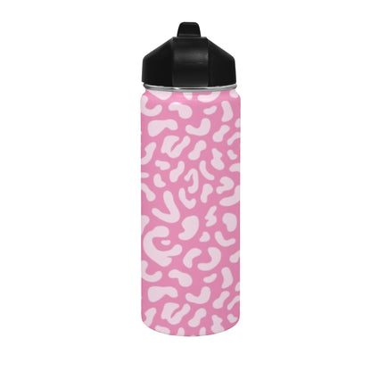 Pink Leopard - Insulated Water Bottle with Straw Lid (18 oz) Insulated Water Bottle with Straw Lid