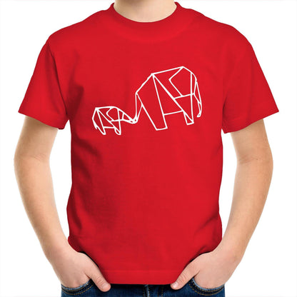 Origami Elephant - Kids Youth Crew T-Shirt Red Kids Youth T-shirt animal