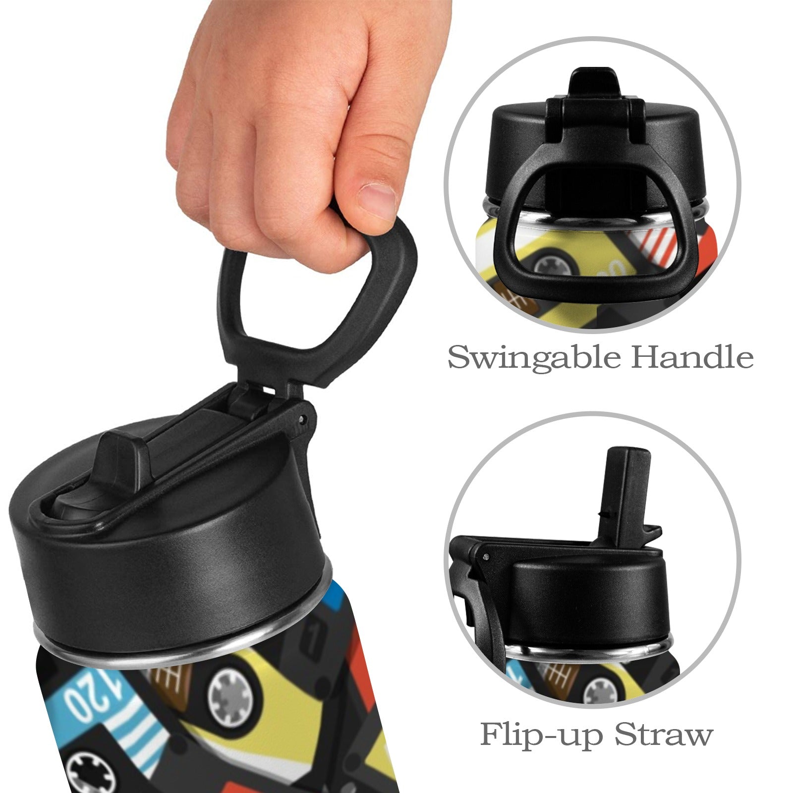 Cassette Tapes - Kids Water Bottle with Straw Lid (12 oz) Kids Water Bottle with Straw Lid Printed Offshore