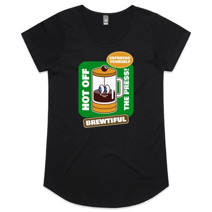 Brewtiful, Espresso Yourself - Womens Scoop Neck T-Shirt Black Womens Scoop Neck T-shirt Coffee