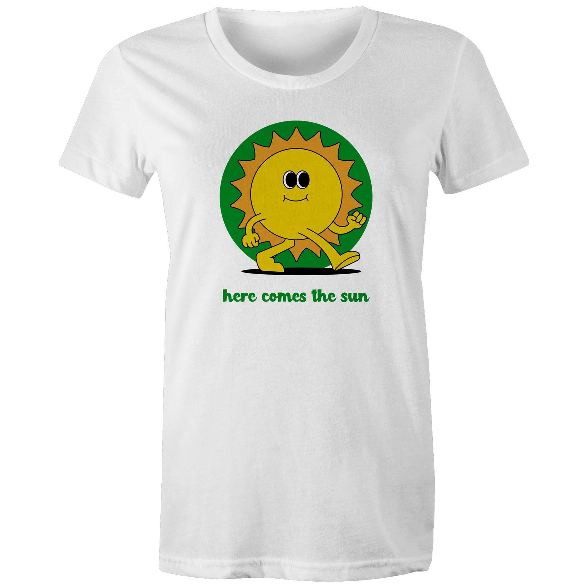 Here Comes The Sun - Womens T-shirt White Womens T-shirt Retro Summer