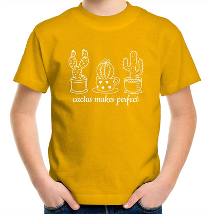 Cactus Makes Perfect - Kids Youth Crew T-Shirt Gold Kids Youth T-shirt Plants