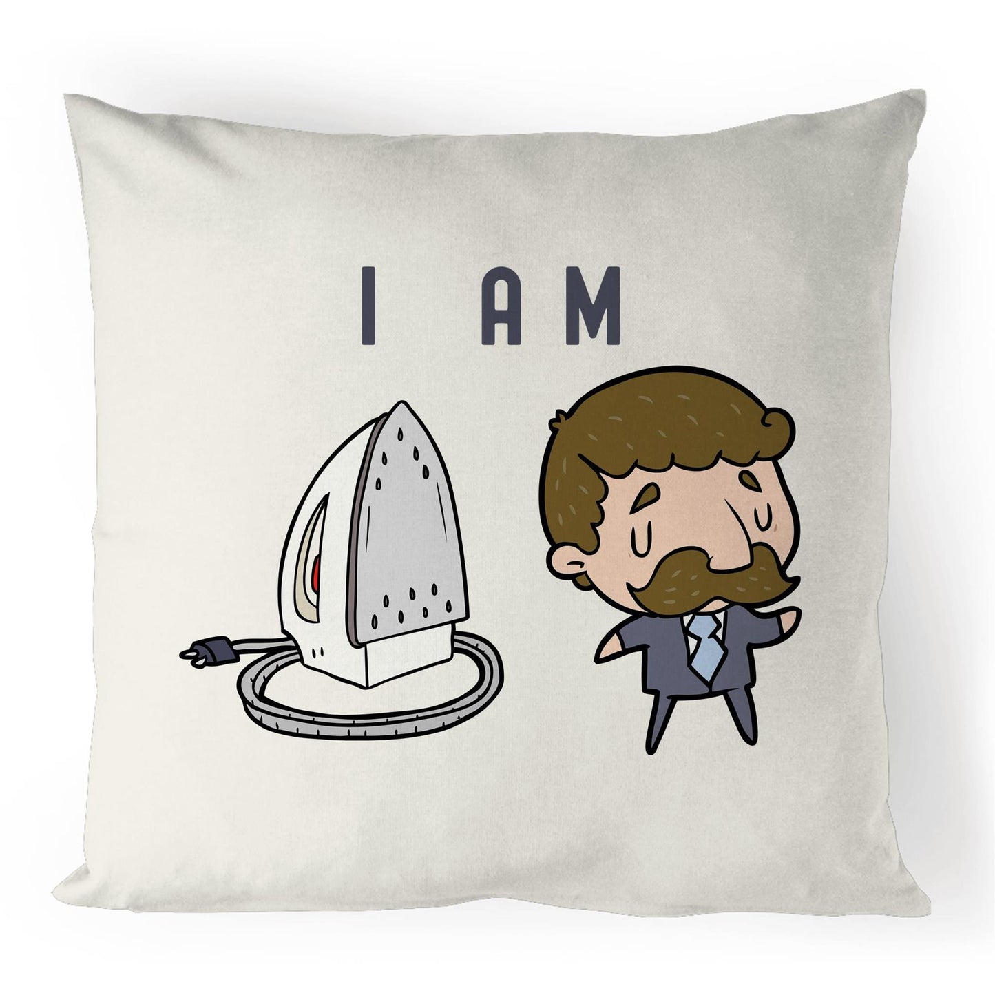 I Am Ironing Man Cartoon - 100% Linen Cushion Cover Natural One-Size Linen Cushion Cover comic Funny