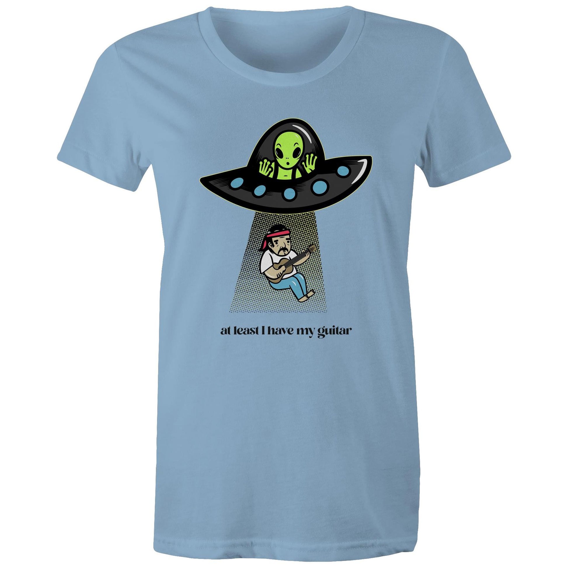 Guitarist Alien Abduction - Womens T-shirt Carolina Blue Womens T-shirt Music Sci Fi