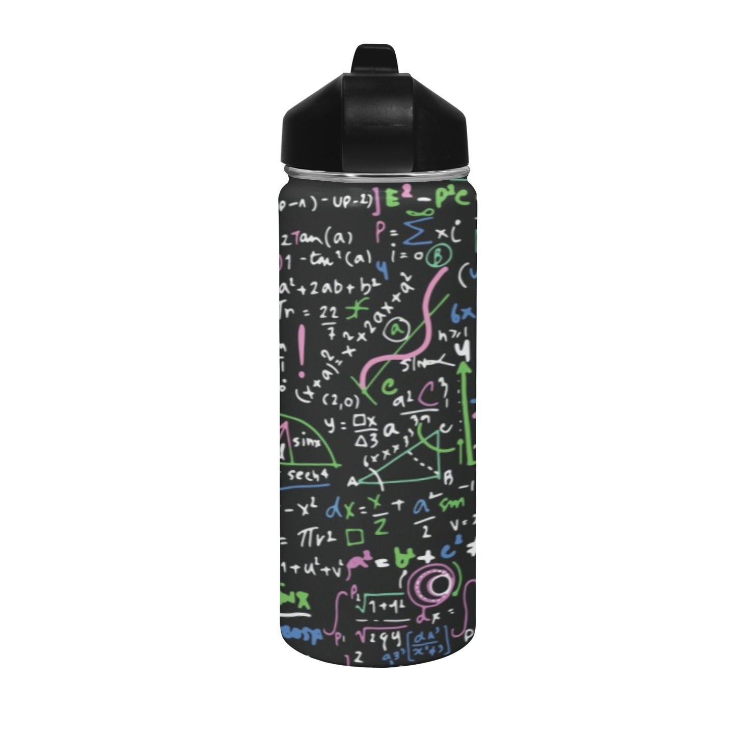 Equations In Green And Pink - Insulated Water Bottle with Straw Lid (18 oz) Insulated Water Bottle with Straw Lid