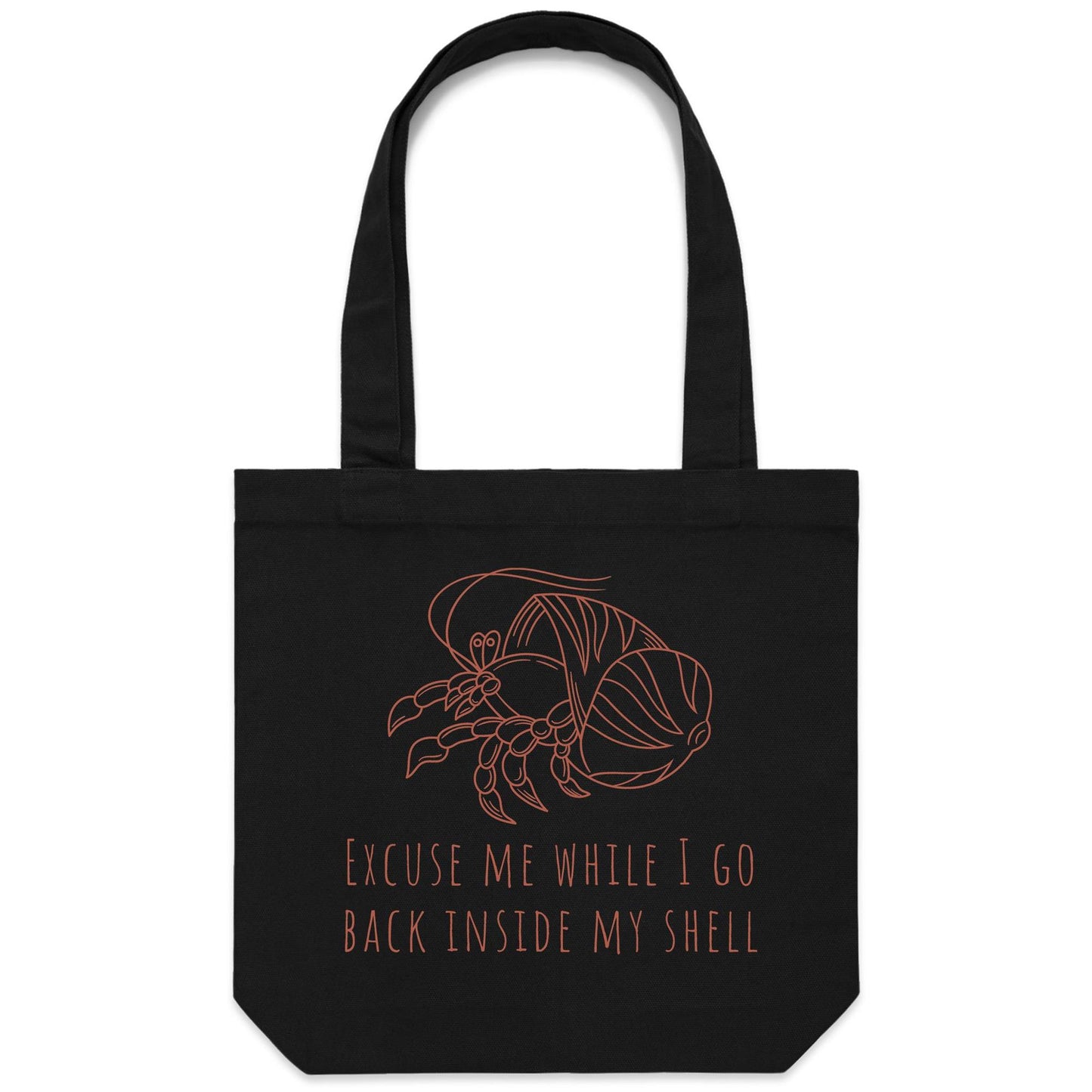 Hermit Crab, Introvert - Canvas Tote Bag Black One-Size Tote Bag animal Funny