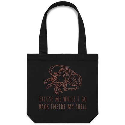 Hermit Crab, Introvert - Canvas Tote Bag Black One-Size Tote Bag animal Funny