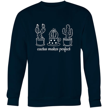 Cactus Makes Perfect - Crew Sweatshirt Navy Sweatshirt Mens Plants Womens
