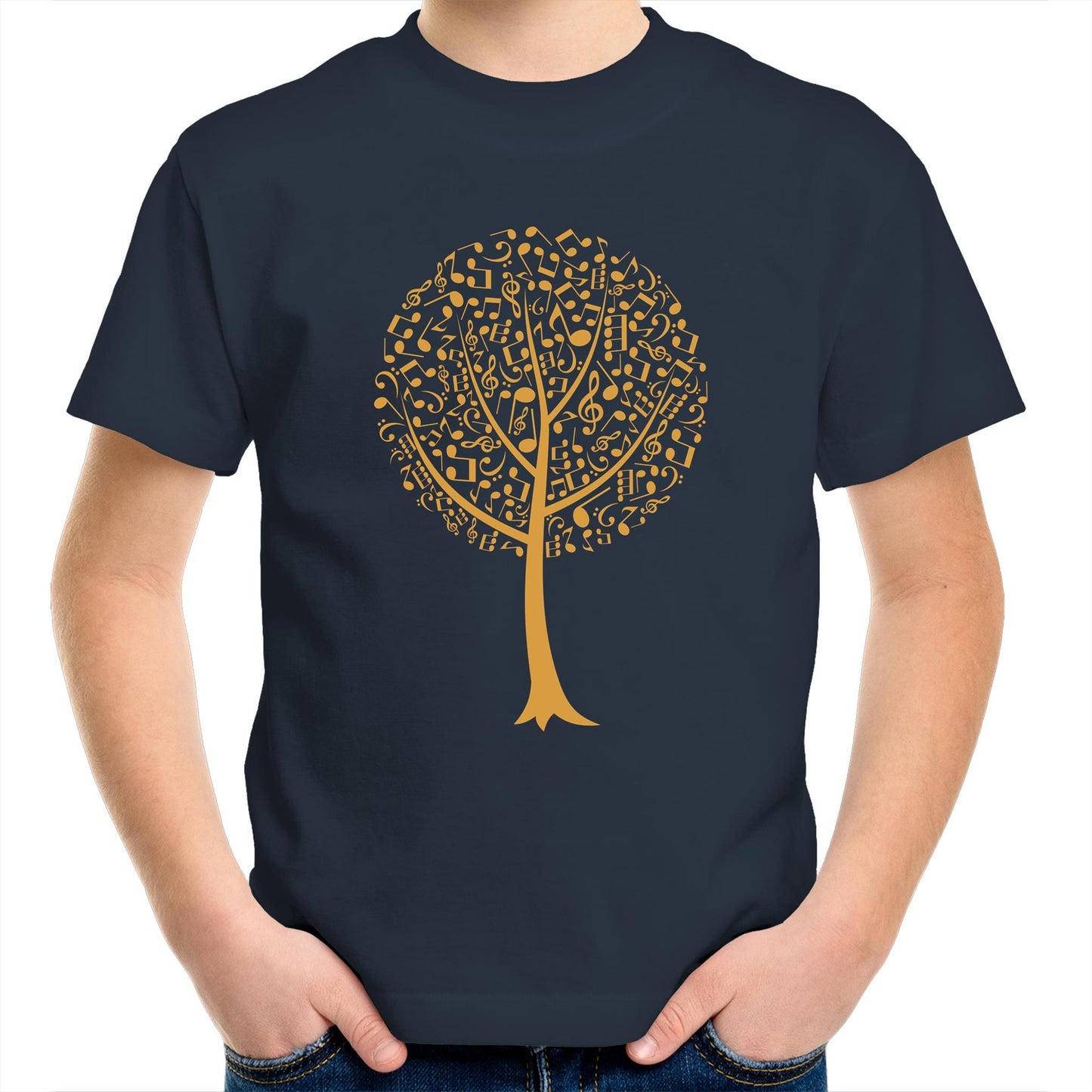 Music Tree - Kids Youth Crew T-Shirt Navy Kids Youth T-shirt Music Plants