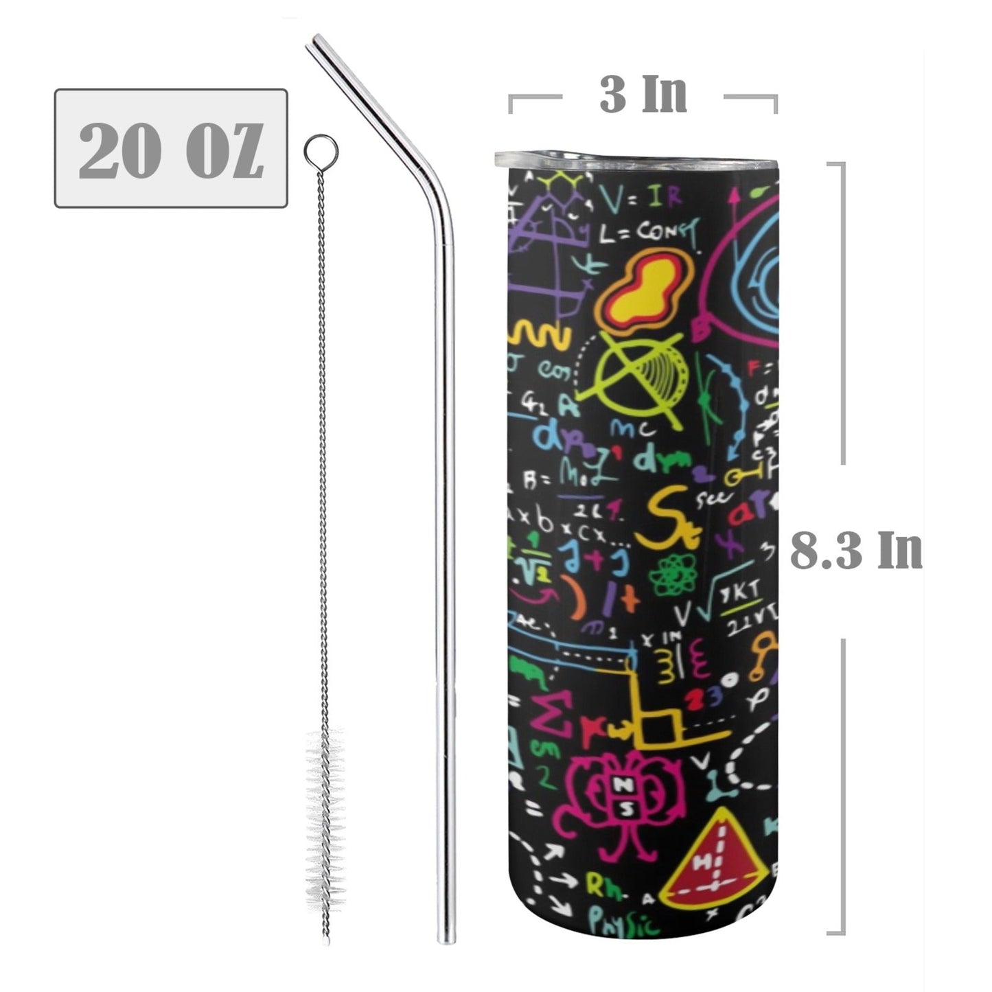 Math Scribbles - 20oz Tall Skinny Tumbler with Lid and Straw 20oz Tall Skinny Tumbler with Lid and Straw